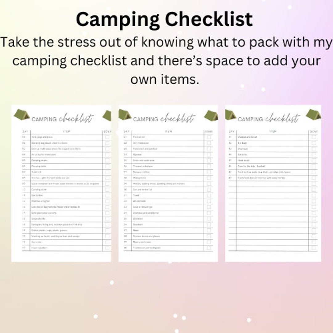 Camping Checklist Camping Todo List Camping Guide Etsy