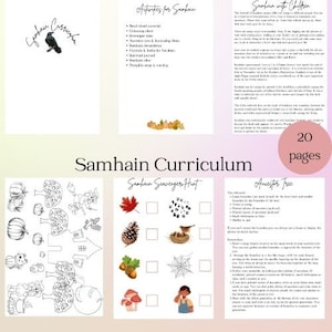 May include: A printable Samhain curriculum with 20 pages of activities for children. The curriculum includes a scavenger hunt, an ancestor tree activity, and a coloring page. The activities are designed to help children learn about the history and traditions of Samhain.