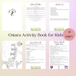 May include: An Ostara activity book for kids with 18 pages. The book includes activities like coloring pages, nature walks, and preparing an altar with crystals and herbs.