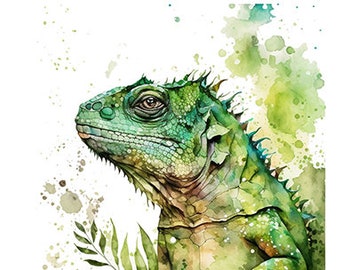 Aquarell Baby Leguan - Digitale Wandkunst für Kinderzimmer Dekor - leinwandfertiger Druck