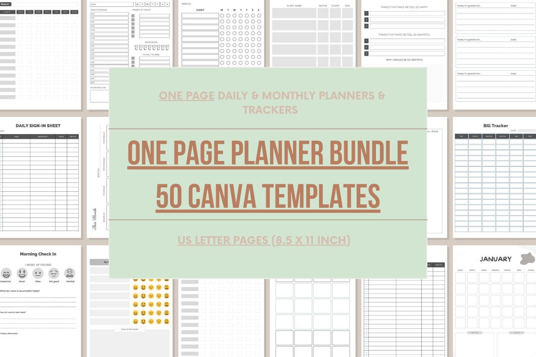 One Page Digital Planner Bundle Canva Templates One Page Resell Pages ...