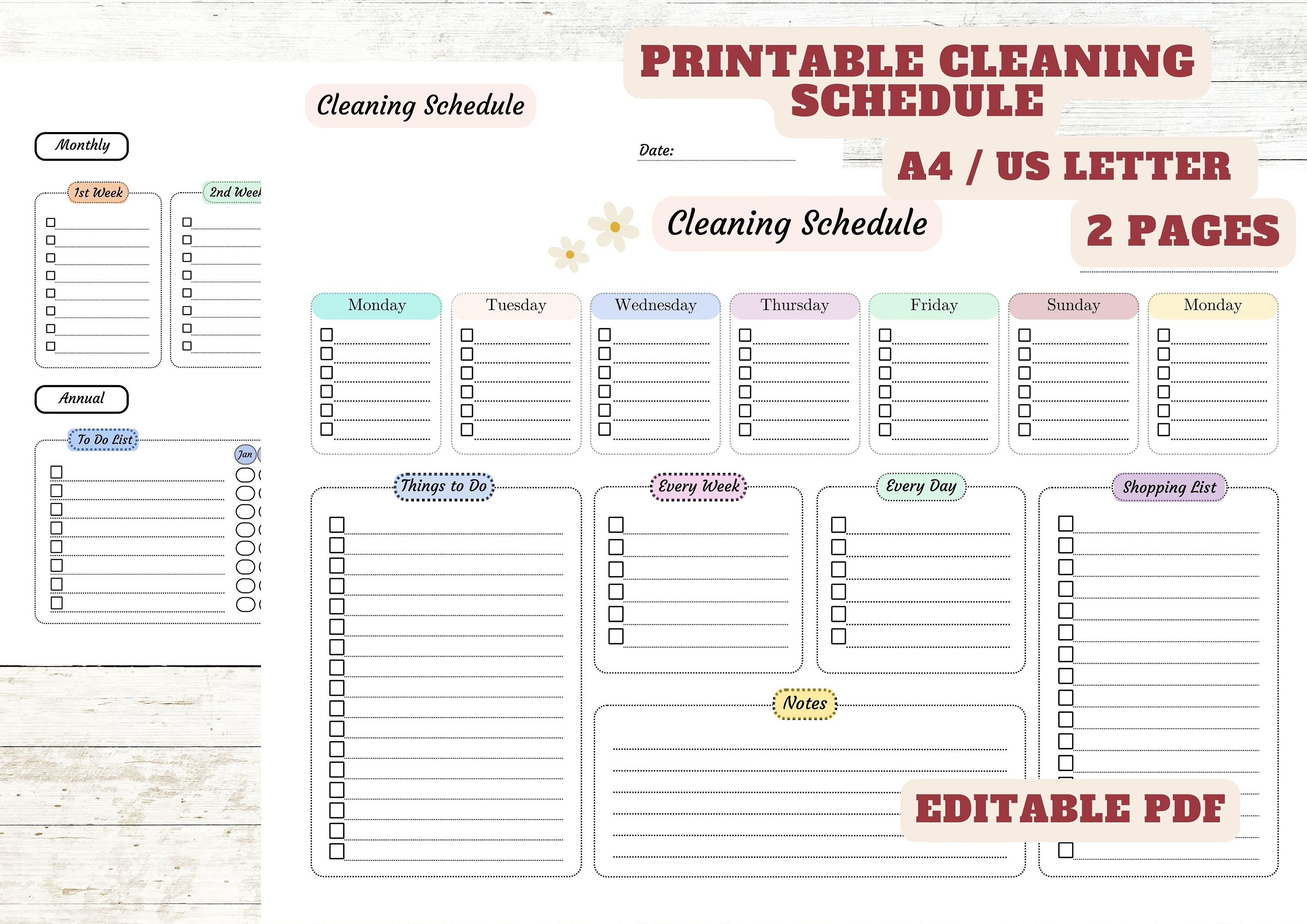 Cleaning Schedule Editable PDF Printable Planner Cleaning Planner ...