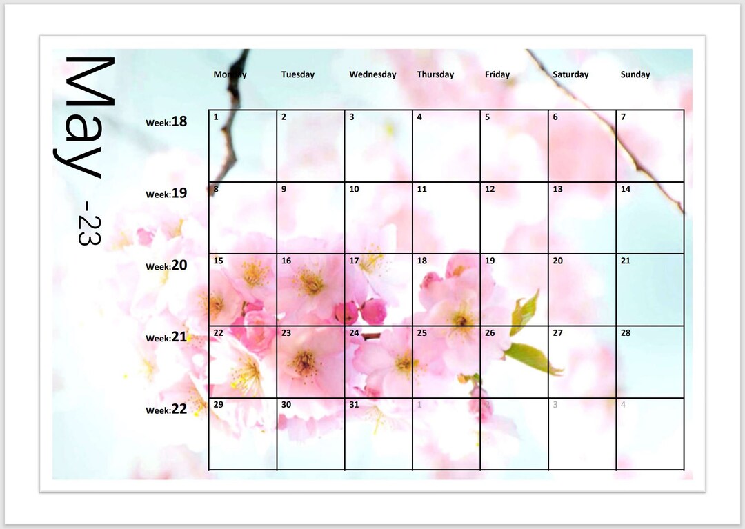 Calendar May23 A4 Download and Print Out Etsy