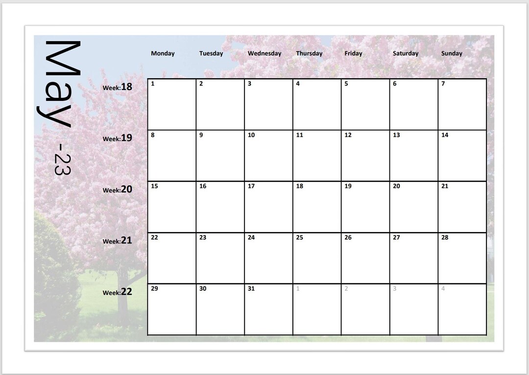 Calendar May23 A4 Download and Print Out Etsy
