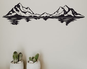 Metal wall decoration for interior or exterior. MOUNTAINS WITH REFLECTION
