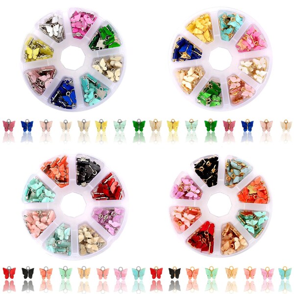 Coffret 96 perles papillon, pour bricolage breloques animaux mignons, collier bracelet, accessoires de fabrication de bijoux, kits de bijoux acryliques colorés