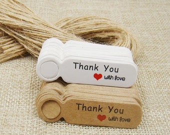 Blank Price Label Tags with Hemp String, 100pcs, Kraft / White Paper Jewelry Price Label, 5*1.30cm / 1.96*0.51inch, Small Price Tags