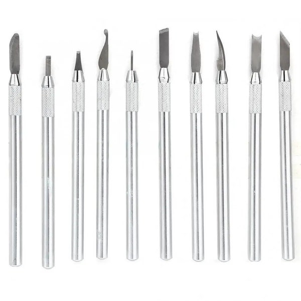 10 stylos à sculpter en cire pour bijoux en alliage, couteau à graver, lame de sculpture en argile et poterie, sculpture à sculpter, outil de modélisation, outils de sculpture de bijoux