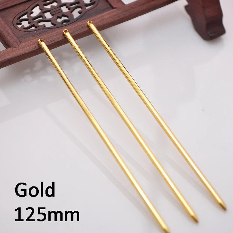 10 Pcs Hair Sticks, Metal Hair Pins Blank, 125mm/4.92inch Long Rod Base, for Jewelry Making, Wedding Bridal Hair Accessories, DIY Components Gold 125mm