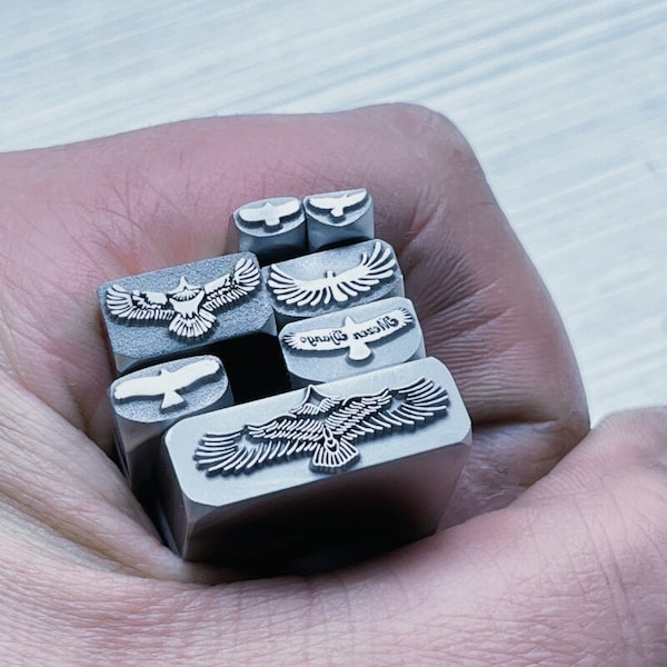 Herramienta de estampado de metal con logotipo de patrón de águila, punzón para hacer joyas, sellos de cuero plateado artesanales de bricolaje, punzonado de acero, tallado de cincel, herramientas de joyería
