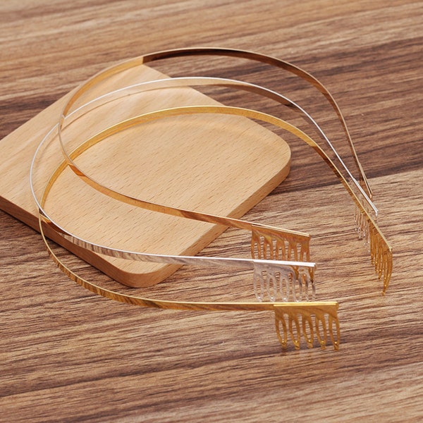 5 Pcs Metal Iron Headband Hair Band, with Comb DIY Jewelry Making Materials, Blank Metal Headband, Plain Tiara, for Women Hair Hoop