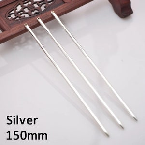 10 Pcs Hair Sticks, Metal Hair Pins Blank, 125mm/4.92inch Long Rod Base, for Jewelry Making, Wedding Bridal Hair Accessories, DIY Components Silver 150mm