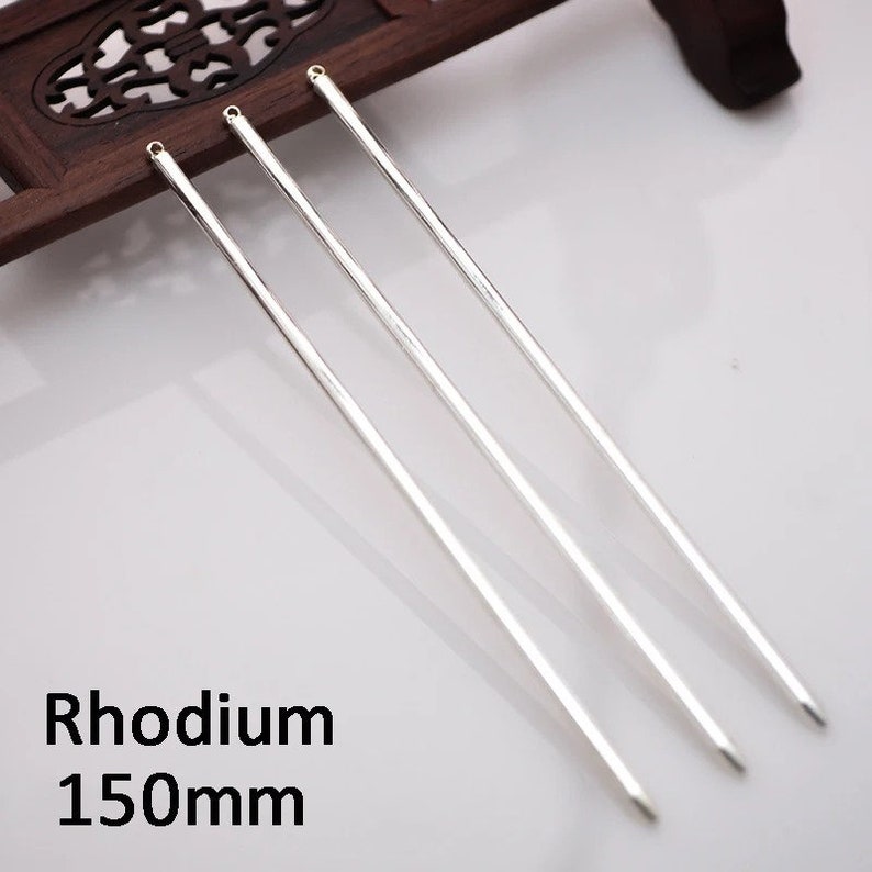 10 Pcs Hair Sticks, Metal Hair Pins Blank, 125mm/4.92inch Long Rod Base, for Jewelry Making, Wedding Bridal Hair Accessories, DIY Components Rhodium 150mm