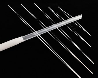 5 Pcs Beading Needles, Stainless Needles, For Pearl Knotting, Stringing Beads Gemstones, Central Opening, Needle Threader for Jewelry Making