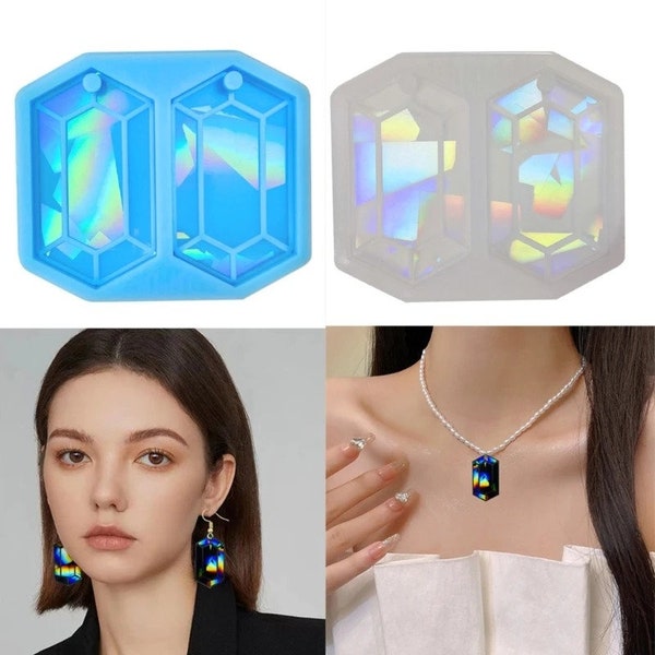Silicone Mold for Earring Pendant, Holographic Hexagon Earring Resin Mold, Rainbow Light Earring Keychain Charm, Epoxy DIY Silicone Mold
