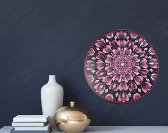 40 cm Hand-painted mandala on wooden board-Pink Haze