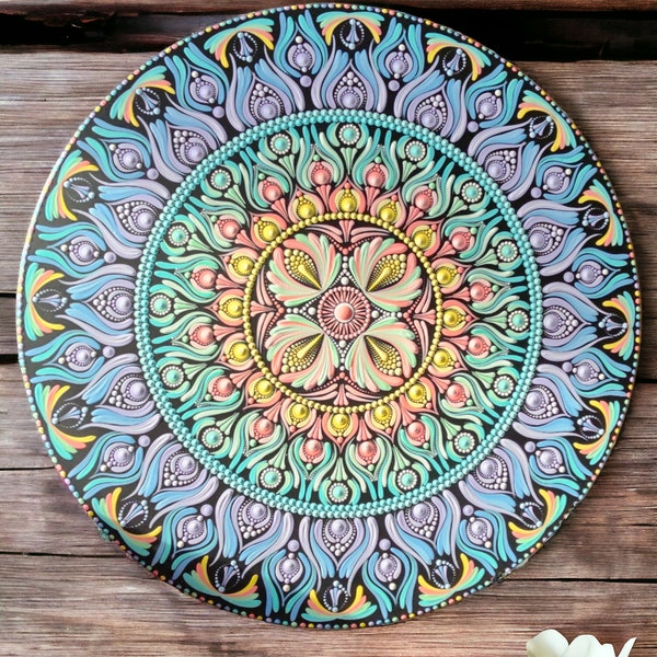 Hand-painted Mandala on Wooden Panel - Spring Awakening in Your Home