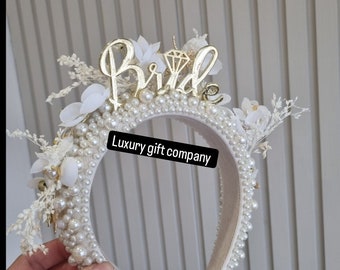 bride headband,bride crown,pearl headband,personalised headband,bride gift, bride to be, hen party