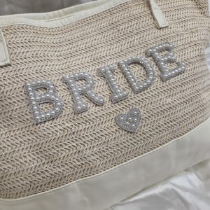 bride beach bag,batchelorette beach bag, tote bag,personalised bag,bride gift,hen party gift, wedding honeymoon straw bag, personalised bag afbeelding 5