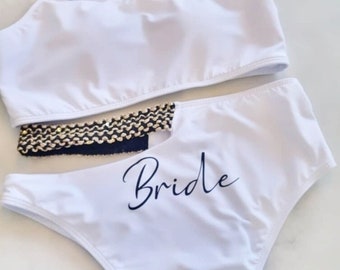 Bruidbikini, gepersonaliseerd bruidsbadpak, huwelijksreisbikini, gepersonaliseerde badkleding, vrijgezellenfeest, vrijgezellenbadmode