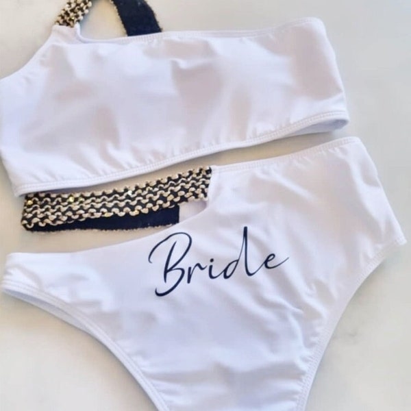 Bride bikini,personalised bride swimsuit ,honeymoon bikini,personalised swimwear,hen party, bachelorette swimwear