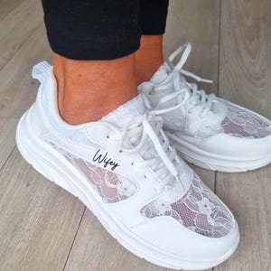Personalised bride trainers,Bridal Sneakers,wedding day shoes,wedding day trainers,bride lace shoes trainers,bride sneakers,personalised