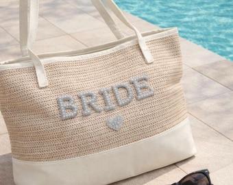 bride beach bag,batchelorette beach bag, tote bag,personalised bag,bride gift,hen party gift, wedding honeymoon straw bag, personalised bag