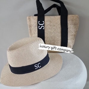 personalised monogram beach hat beach bag set,beach hat, straw fedora hat
