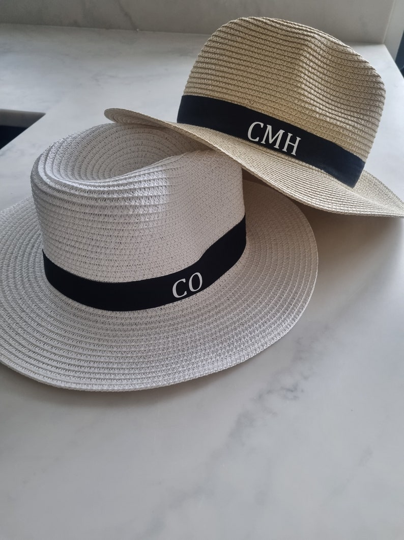 Beach hat,personalised fedora,personalised beach hat,monogram hat,bride hat,bridesmaid hat,honeymoon hat,wife hat,straw hat image 3