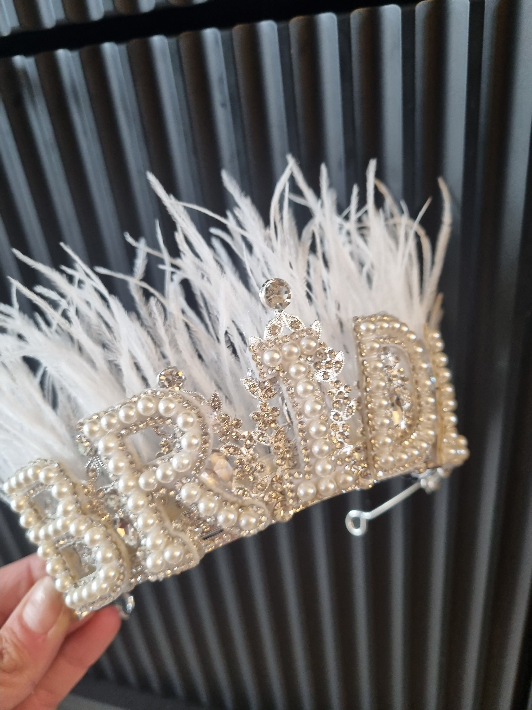 NEW Custom made Bride headband Crow, Bride crown rhinestone & pearl band.NEW Rhinestone and Pearl Bridal Hair Band – Silver-plated Wire  main image 3