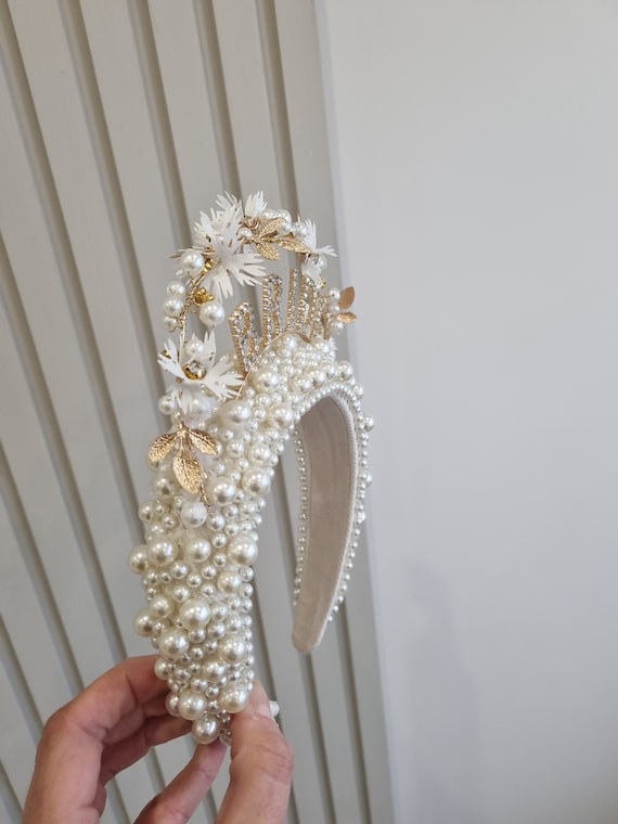 NEW Custom made Bride headband Crow, Bride crown rhinestone & pearl band.NEW il_1080xN.5731153166_numv.jpg main image 4