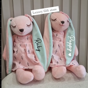 Girls Easter gift, Easter bunny teddy, newborn baby gift,newborn soft toy,big sister bunny teddy,baby shower gift,plush bunny personalised,