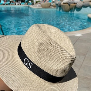 personalised monogram beach hat beach bag set,beach hat, straw fedora hat