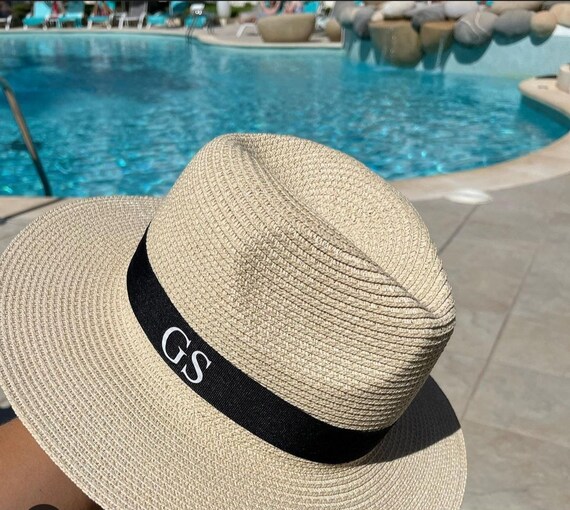 Beach hat,personalised fedora,personalised beach hat,monogram hat,bride hat,bridesmaid hat,honeymoon hat,wife hat,straw hat