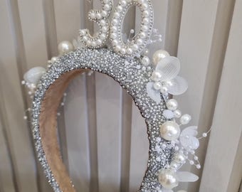 30e, 40e, 50e, 21e, 18e verjaardagskroon, 30e hoofdband, 40e hoofdband, verjaardagskroon, verjaardagstiara, zilveren verjaardagshoofdband,
