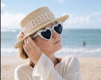 Bride beach hat,batchelorette hat fedora,personalised beach hat,monogram hat,bride hat,bridesmaid hat,honeymoon hat,wife hat,straw