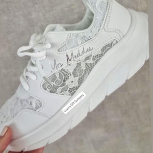 Personalised bride trainers,Bridal Sneakers,wedding day shoes,wedding day trainers,bride lace shoes trainers,bride sneakers,personalised