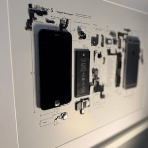 Disassembled iPhone 6 Frame – Vintage Apple Wall Art – Tech Collector Gift – Modern Office & Home Decor