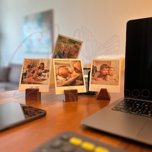 Natural Wood Home Decor Set: Polaraid Photo Frame Wood Geometric Photo Stand and 10 Photos, photo frame,Handmade gift,Home decoration