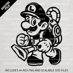 Luigi Stencil / Digital Download SVG PNG, Printable Cut File for Cricut, Silhouette, DIY Crafts, Wall Art, T-shirt, etc... Luigi&#39;s Mansion