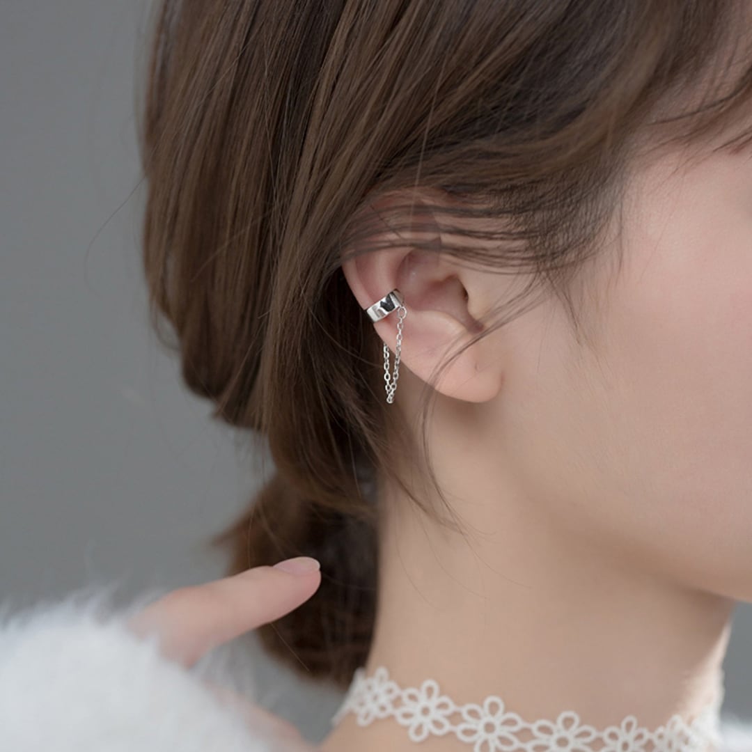 Ear Cuff Chain Earrings Short Chain Ear Cuffs Silver Ear Etsy