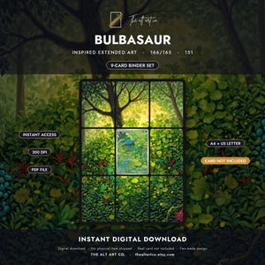 Bulbizarre 166/165 151 Inspiré grand intercalaire pour reliure d'art | Affichage de la carte TCG (téléchargement numérique)