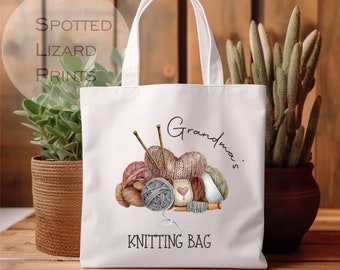Personalisierte Stricktasche | Omas Stricktasche | Benutzerdefinierte Nanny Craft Tote | Gehäkelte Projekttasche | Geschenk für Strickerin | Personalisierte Tasche