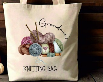 Bolsa de punto personalizada - Bolsa de punto de la abuela - Bolsa de punto de niñeras - Bolsa de artesanía - Regalo para Nan - Amor por tejer - Bolsa de punto - Bolsa de regalo