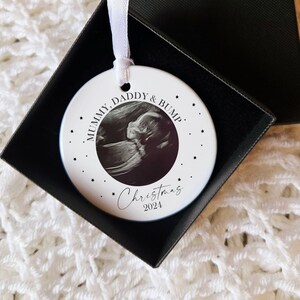 Personalised Bump First Christmas Bauble, Scan Photo Gift, Baby Announcement, Coming Soon, First Christmas, - Christmas Ornament