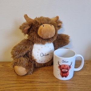 Personalised Highland Cow Teddy, Customised Highland Cow Soft Toy Plush, Newborn Gift, Cuddly Toy, New Baby Gift, Baby Shower, Christening