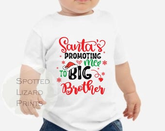Christmas Pregnancy Announcement T Shirt, Big Brother Big Sister Reveal, Santa Promoting Me, Personalised Sibling Shirt