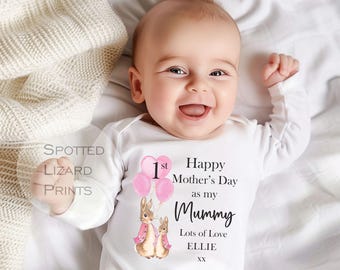 Happy First Mother’s Day Mummy Baby Outfit Personalised, 1st Mother’s Day Gift from Baby, Custom Baby Vest Sleepsuit or T-Shirt, Mum Gift