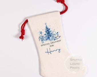 Personalised Christmas Stocking | Linen Santa Stocking with Name | Custom Christmas Stocking | Christmas Fireplace Decoration UK