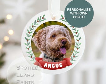 Personalised Pet Christmas Bauble, Custom Pet Photo Ornament, Dog Cat Christmas Decoration, Pet Lover Gift, Memorial Pet Bauble